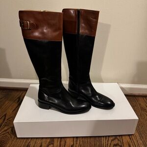 Saks Fifth Avenue Vero Cuoio Black & Brown Knee-High Riding Boots Size 7.5